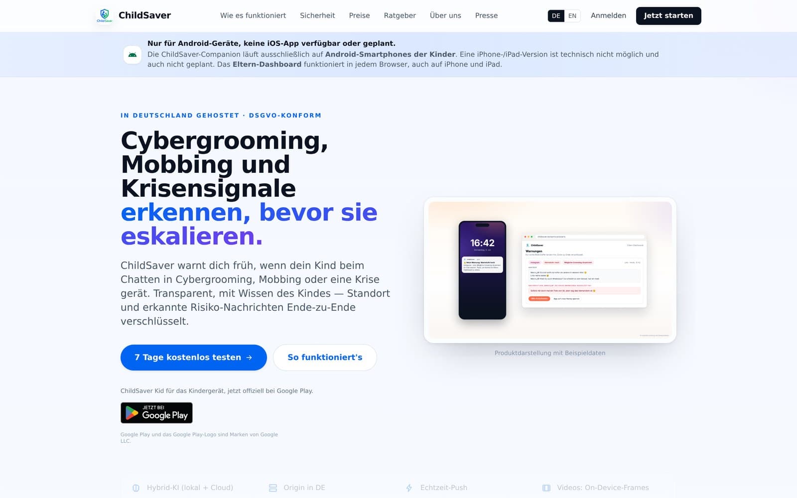ChildSaver, Screenshot der Case-Study