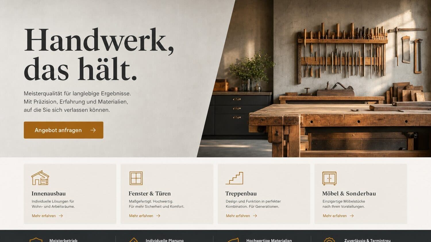 Design-Vorschau: Handwerks-/Meisterbetrieb-Website mit Angebotsanfrage