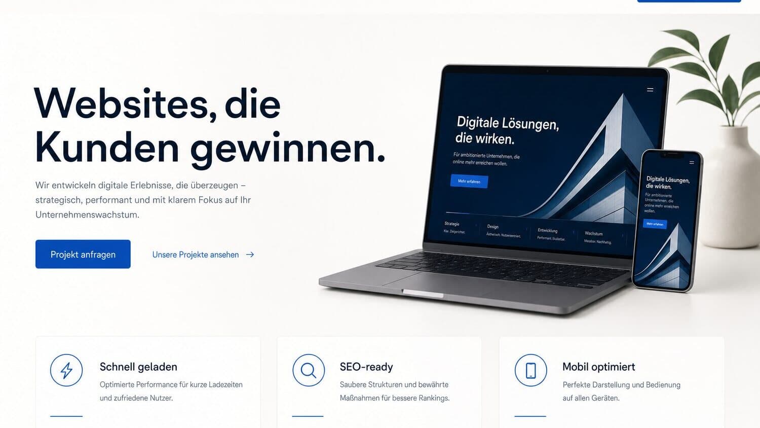 Design-Vorschau: moderne Dienstleister-Website mit klarer Anfrageführung