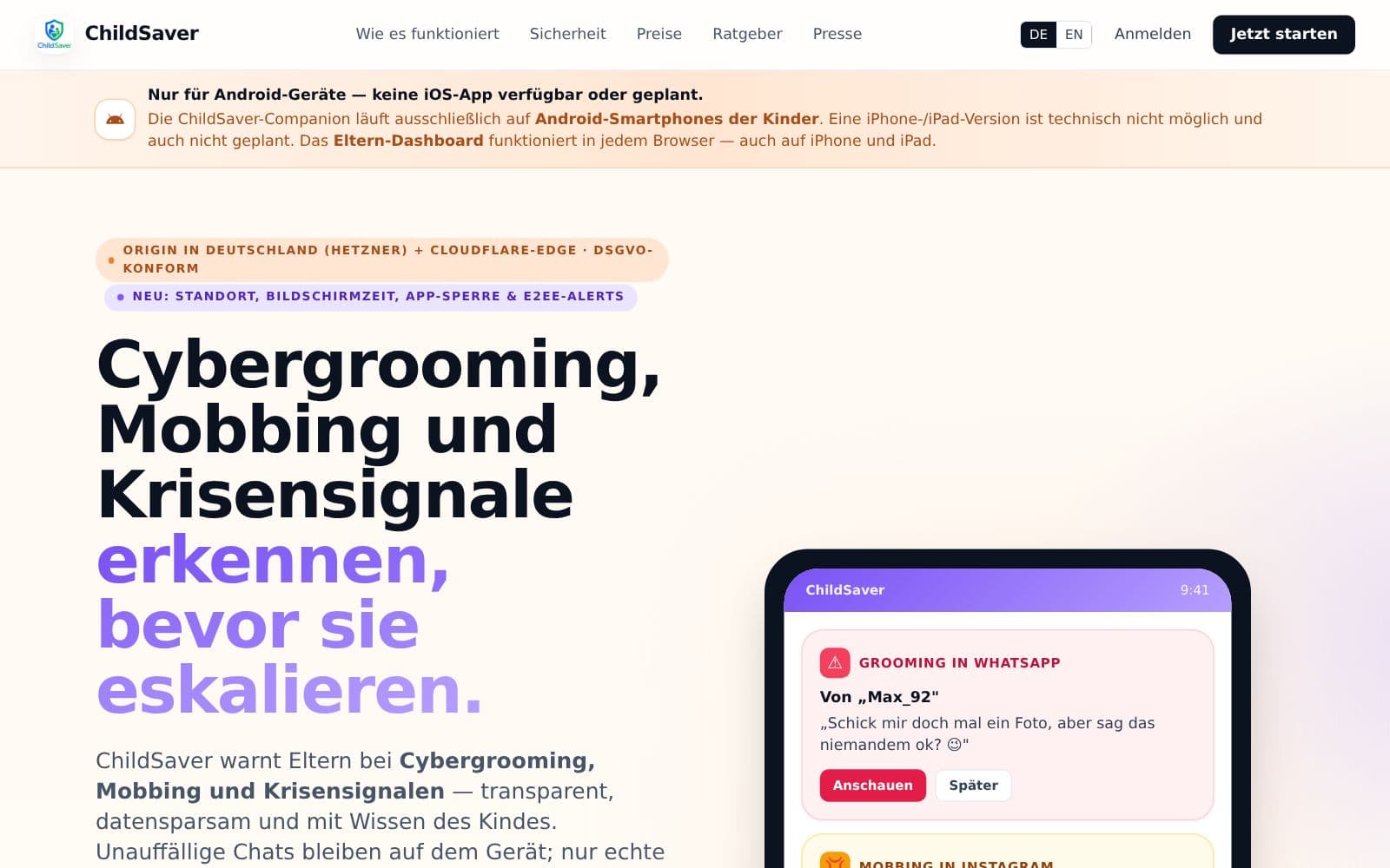 ChildSaver – Screenshot der Case-Study
