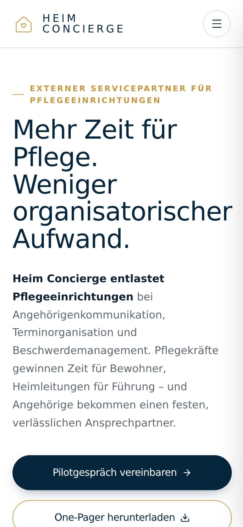 Mobile Ansicht von Heim Concierge – Startseite auf dem Smartphone