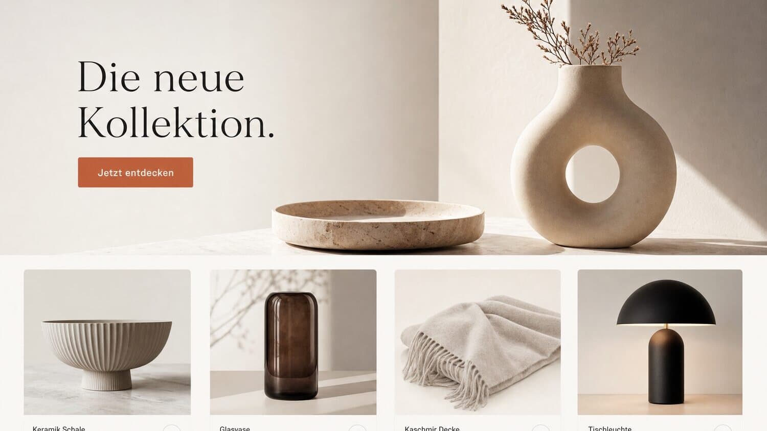 Design-Vorschau: moderner Onlineshop mit klarer Produktwelt und Checkout